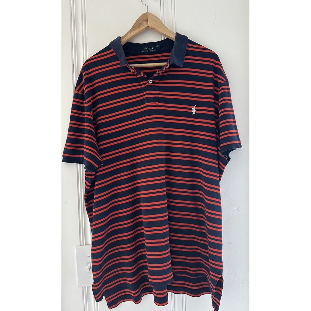 Polo Ralph Lauren XXL Navy Red Stripe Short Sleeve Cotton Polo Shirt
